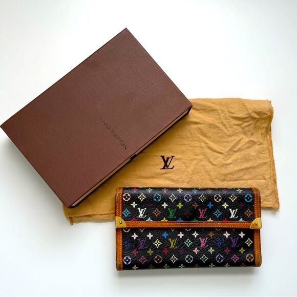 Louis Vuitton Handbags - Louis Vuitton Multicolor Porte Tresor Wallet Murakami Black Monogram Box COA